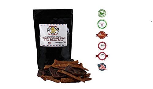 Doggie Pit Stop Dog Dental Chews - Pig Snout Chews Pouch - USA Made - All Natural, Freshly Slow Roasted Chicken Jerky Dog Teeth Cleaning Treats Delicious No Preservatives Dog Treats & Snouts