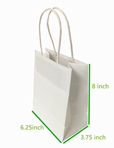 Metrogalaxy 6.25"X3.75"X8" Small Kraft Paper Bags, Party Bags, Shopping Bags with Handles, Color: White Bags, 50PC