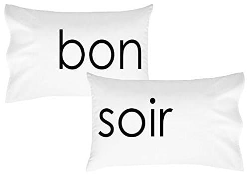 Oh, Susannah Bonsoir Pillow Case Unique Pillows Funky Pillowcase Bonjour Pillowcase Cool Pillows French His and Hers Gifts (2 20x30 Standard Size Pillowcases) Girlfriend Gifts
