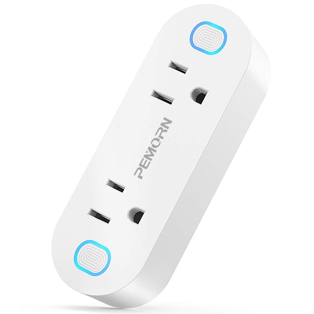Wi-Fi Smart Plug with Wireless Remote Control, Smart Mini Outlet with Energy Monitoring of Control 2 Sockets, Works for Amazon Alexa Echo and Google Assistant