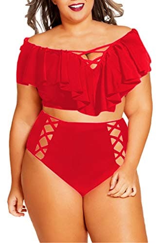 Women's Plus Size Swimwear 2 Piece High Waisted Swimsuit Ruffle Bikini