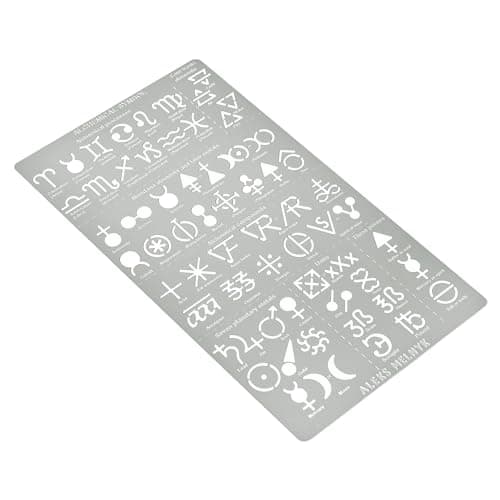 Aleks Melnyk No.398 Metal Stencil, Alchemical Symbols, Small Stencil, 1 PCS, Template for Wood Burning, Engraving, Crafting, Scrapbook