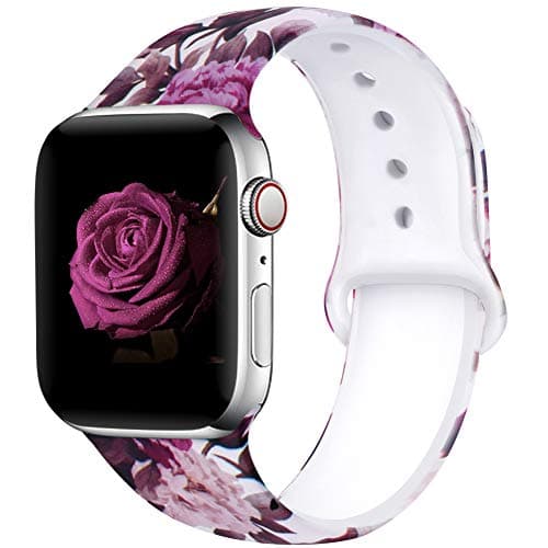 EXCHAR Compatible with Apple Watch Band 40mm 38mm Fadeless Pattern Printed Floral Bands Silicone Replacement Band for iWatch Series 4 Series 3/2/1 for Women Men S/M Flower J13