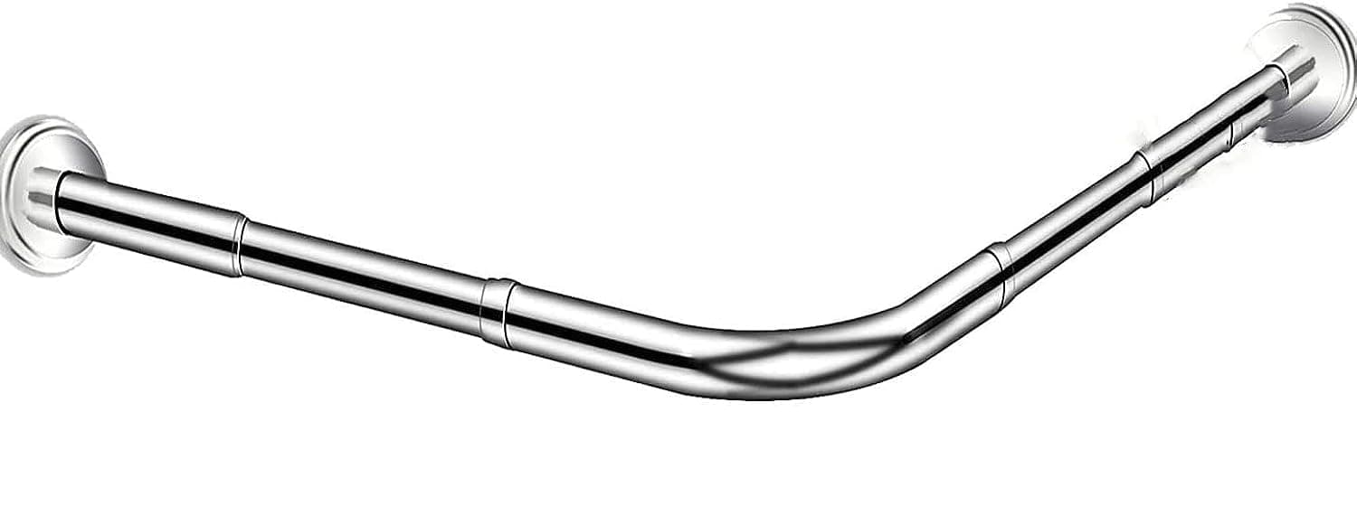 Coclux Stretchable Stainless L Shaped Bathroom Bathtub Corner Shower Curtain Rod Rack (60-80cm & 80-120cm), Drill Free Install, for Bathroom, Clothing Store, Private space