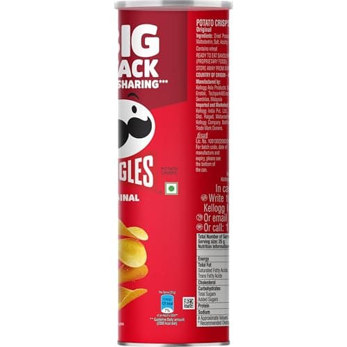 Pringles Original | Potato Chips | Classic Salted Potato Chips | Crispy Snack | Crunchy Snack for Movies, Games & More | On-the-Go Can | 141g