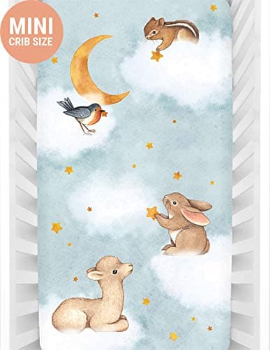 Rookie Humans Mini Crib Sheets 100% Cotton Sateen. Use as a Photo Background for Your Baby Pictures. Fits Mini Crib Size (38x24 inches) (Frieda and The Balloon)