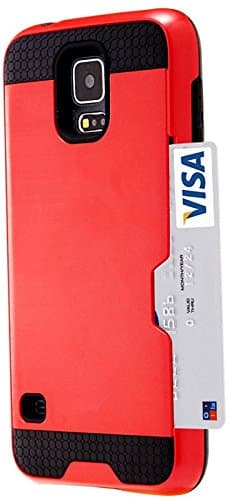Galaxy S5 Case, Asstar [Stand Feature] Card Slot Case [Anti Scratch] Dual Layer Shockproof [Soft Rubber Bumper] Hybrid Protective Card Case for Samsung Galaxy S5 (Red)