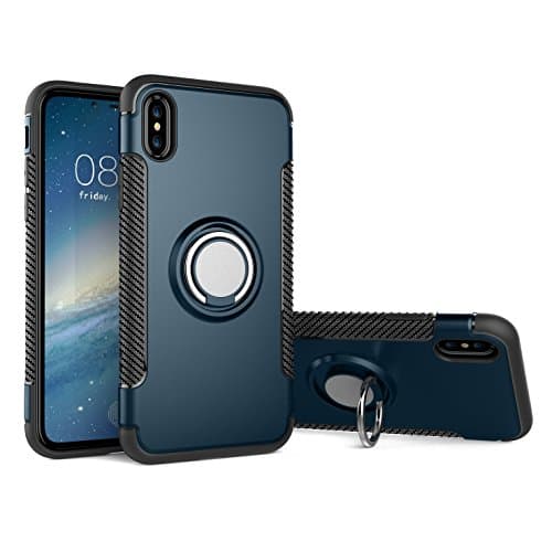 iPhone X Case Ring Kickstand Case with 360 Degree Rotating Ring Drop Protection Shock Absorption for Apple iPhone X/10(Blue)