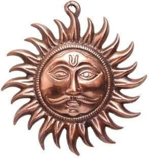 PLANET 007 Shree Surya Narayan Yantra Copper Vastu Sun Mask Surya Dev Yantra Home Wall Hanging Copper Surya Wall Decorative Size - 8 inches approx