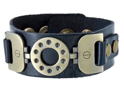 Cool Leather Archaize Metal Band Bracelet (Black) M.