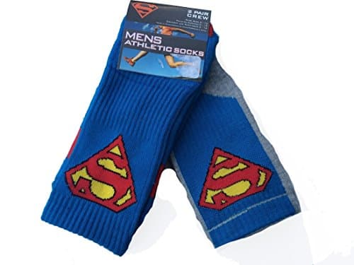 Marvel Mens 2 Pairs/Pack Athletic Crew Socks, Supermen Symbol, Shoe Size 6-12