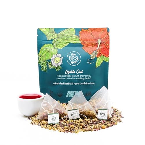 The Tea Spot Organic Lights Out Tea with Valerian Root Relaxation | Blend of Hibiscus, Peppermint, Chamomile, Lavender, Licorice Root & Valerian Root | Caffeine-Free 15 Tea Bags, Pack of 1