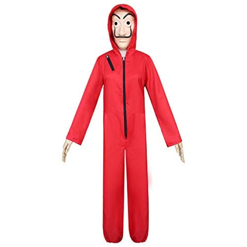 Unisex Dali Mask Red Costume for La Casa Papel Coverall Jumpsuits Dali Costume Hoodie Jumpsuit with Mask