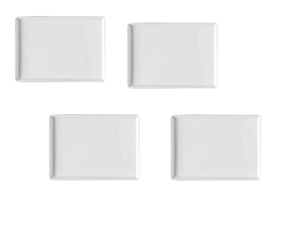 Set of 4 - Simple Plain Small Rectangle Solid White Porcelain Ceramic Dish Plate for Tapas Appetizers Sushi Condiment Sauce Dessert Snack Nuts Candy Chocolate Cheese Serving Plate 5" x 3.5" inches