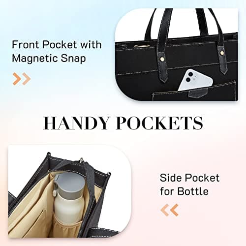 Missnine Laptop Tote Bag Canvas Laptop Bag 15.6 inch Work Shoulder Bags Casual Briefcase Handbag for Travel, Office, College