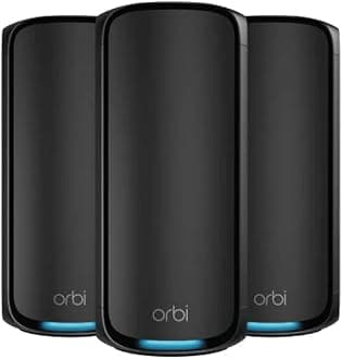 – Orbi 970 Series Quad-Band WiFi 7 Mesh Network System RBE973S, Router + 2 Satellite Extenders, Covers Up to 10,000 sq. ft., 200 Devices, 10 Gig Internet Port, BE27000 Up to 27Gbps - Black