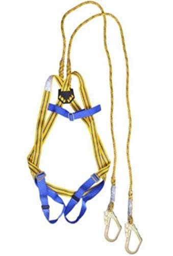 Basic Safety Harness with Adjustable Chest & Thigh Straps | Equipped with Two Lanyards (2.0m) with Both Side Hooks | Construction Harness for Fall Protection | KI01(PN206D)(PP)(2.0M)