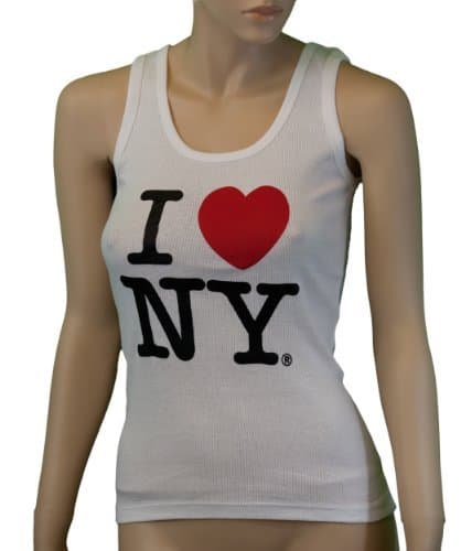 I Love NY Ribbed Tank Top Ladies Heart Logo (Small, White)