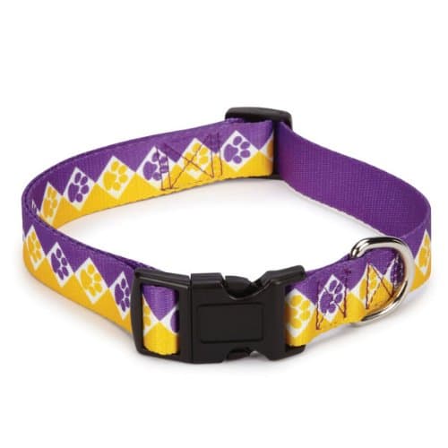 Polyester Collegiate Paws Dog Collar, 14-20-Inch, Purple/Yellow