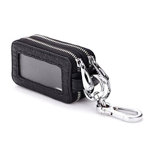 ErweicetLeather Car Key Holder for Women, Key Holder Wallet Car Key Holder Case Car Key Cover Key Ring and Card Holder (Black)