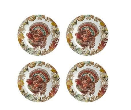 Rustico Fall Thanksgiving Turkey Heavyweight Melamine Salad Plates, Set of 4
