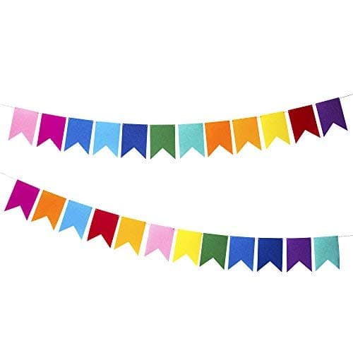 Rainbow Felt Fabric Bunting, 24 Pcs/ 16.4 Feet(2 Pack), Decoration Banners for Birthday Party, Baby Shower, Window Decorations and Children's Living Room Decorations