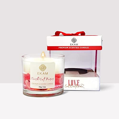 EKAM Fresh Cut Premium Wax Floral Scented Candle, Love Collection, 114 Grams | Ideal for Home Décor, Gifting & Valentine | 24 Hours Burn Time