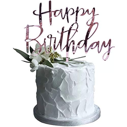 SHAMI Happy Birthday Cake Topper Rose gold Premium quality Acrylic Calligraphy Bling cake Toppers Birthday Cupcake Party Decoration Durable Thick Eco Friendly
