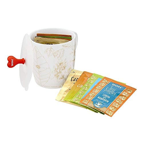 BOH Exquisite Tea Assortment Sampler Gift Set With Mug, 4 flavored sachets,Total 8 Teabags, 2 each Cameronian Black Tea, Peppermint, Lime and Ginger, Lemon and Lime