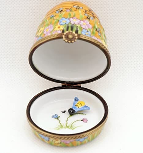 Authentic French Porcelain Hand Painted Limoges Trinket Box Amazing Colorful Beehive with Miniature Porcelain Removable Bee