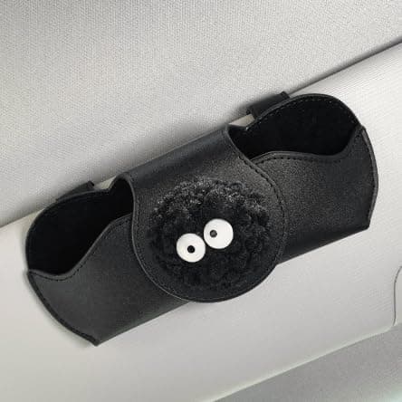 COGEEKSunglass Holder for Car Visor Soot Sprites Leather Glasses Case-Black