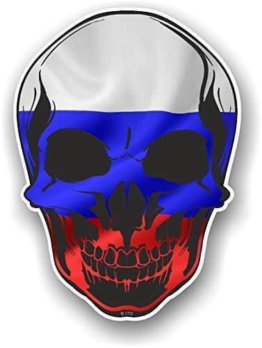Old Gothic Realistic Evil Horror Skull With Russia Russian Flag Motif Vinyl Car Sticker 80x110mm