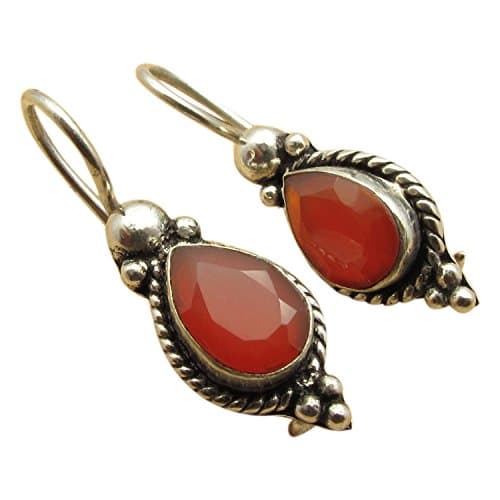 925 Silver Plated Red CARNELIAN SEMI PRECIOUS GEMSTONE Handwork Earrings BIJOUX