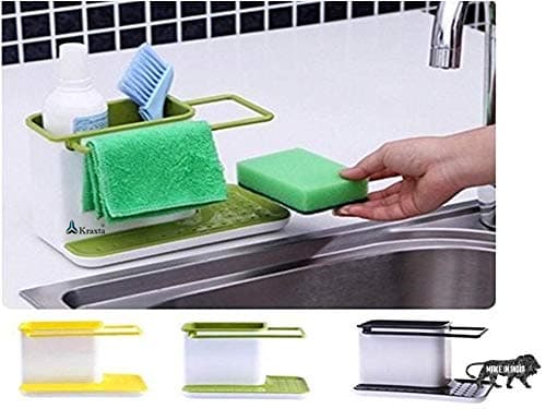 Rian's Online Plastic 3 IN 1 Stand for Kitchen Sink for Dishwasher Liquid, Brush, Sponge, Soap Bar and More (Multicolour, 31 x 15 x 13.4 cm)