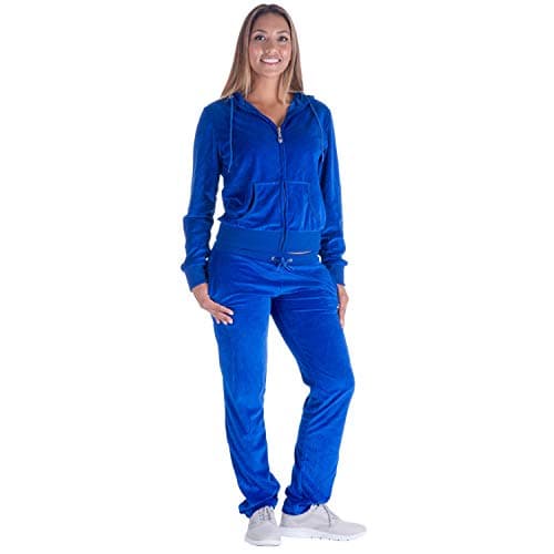 TanBridgeWomen's 2 Piece Solid Velvet Tracksuit Set Full Zip-up Hooded Sweatshirts & Pants Set