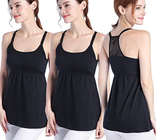 SUIEK Women's Nursing Tank Top Cami Maternity Bra Breastfeeding Clothes (Large, Black+Black+Black(3pcs))