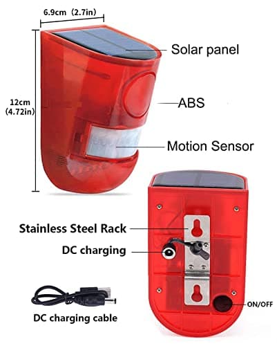 ChunHee Solar Strobe Light with Motion Sensor Security Alarm Flashing 6LED Light 129dB Sound Security Siren IP65 Waterproof for Home Villa Farm Hacienda Apartment Outdoor Yard Garden