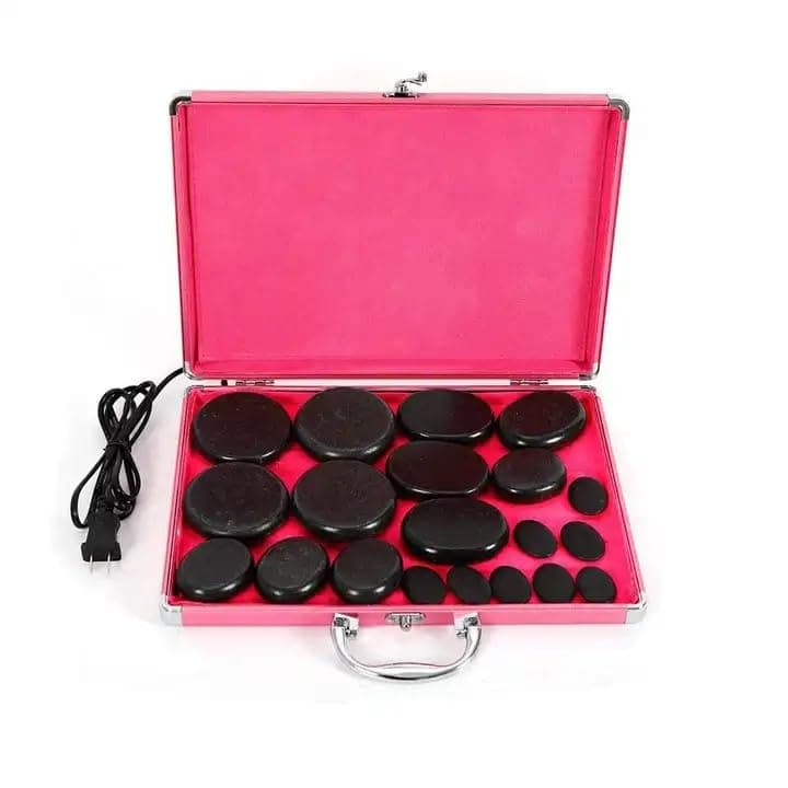 Luksyol CAZADORA 20Pcs Basalt Hot Stones Set - Deluxe Massage Kit with Heater Box for Body Massage, Foot Spa, and More - Premium Volcanic Stones, Terahertz Stone, and Gua Sha Tools Included