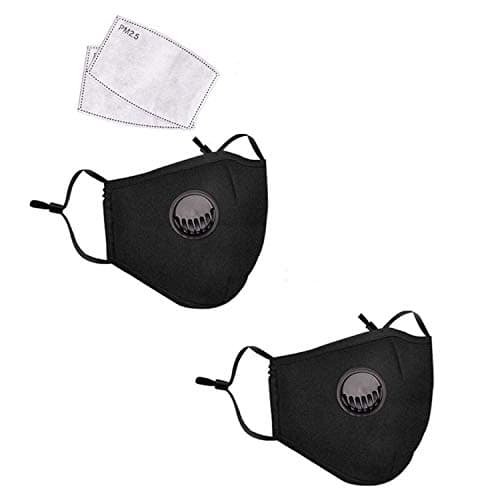 2Pcs Black Reusable Cotton with 2 Activated Carbon Filters Meltblown Non-Woven Cloth 5 Layers Filters for Women Men Breathable Protection