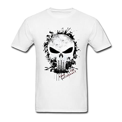 Liwon Mens Marvel Comics Punisher Skull Logo 100% Cotton Tshirts White XXXL