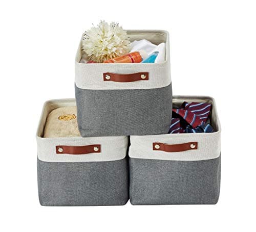 DECOMOMO Storage Bins | Fabric Storage Baskets for Shelves for Organizing Closet Shelf Nursery Toy | Decorative Large Linen Closet Organizer Bins with Handles (Slate Grey and White , Large - 3P)