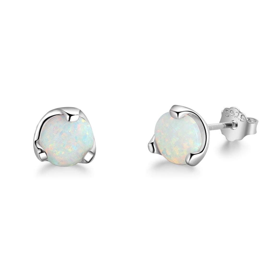 YAZILIND S925 Sterling Silver Round Opal Stud Earrings Women Girls Valentines Jewellery
