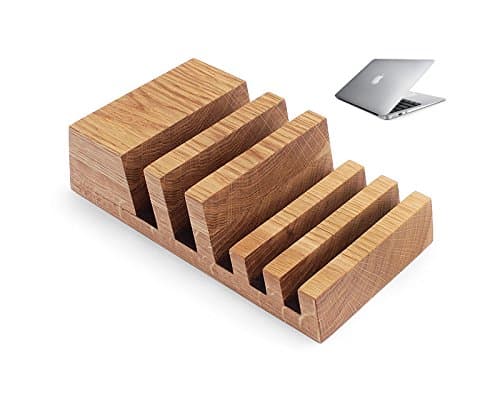 Multiple Charging Station Organizer in Natural Oak Wood for 5 Devices