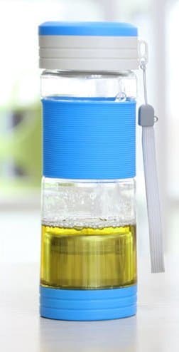 iRSE Plastic Water Tea infuser Bottle with bottom stainless steel strainer and extra storage lid for loose leaf tea maker travel filter ice drink fruit water herbs spices detox 16 oz (Turquoise)