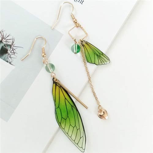 Blue Stones The Eardrop of Wings Temperament Than Fairy Eardrop cicada Wings Asymmetric Gradient Women Earrings