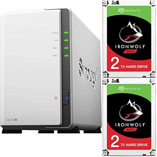 DS220j 2-Bay DiskStation Bundle with 4TB (2x2TB) of Seagate Ironwolf NAS Drives Fully Assembled and Tested by CustomTechSales