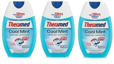 NEW 3 X THERAMED 2 IN 1 TOOTHPASTE & MOUTHWASH COOL MINT 75ML - TRAVEL DENTAL CARE by Theramed