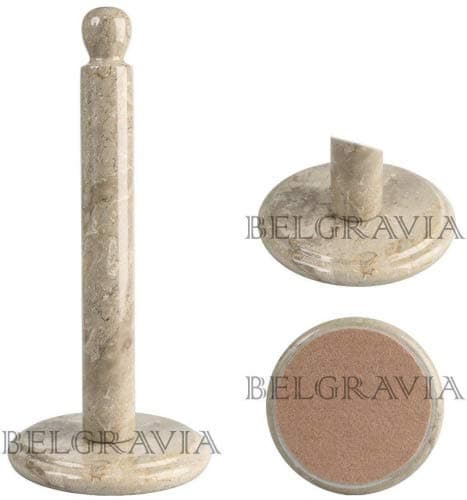 Belgravia Marble Stone Kitchen Towel Roll Paper Holder Stand Tissue Roll Dispenser Polished Finish Heavy Free Standing Stand Champagne Beige