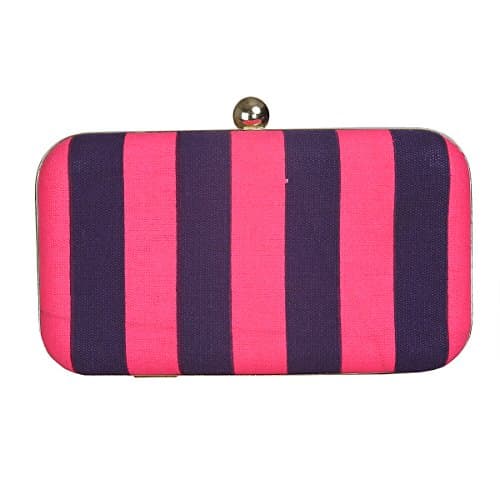 Women's Canvas Printed Casual Party Box Clutch Purse Handbag (Pink)