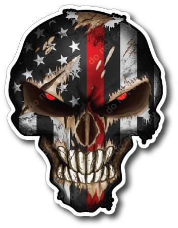 Thin Red Line Skull Small Pack of 4 Fire Fighters American Flag Vinyl Decal Sticker Car Truck